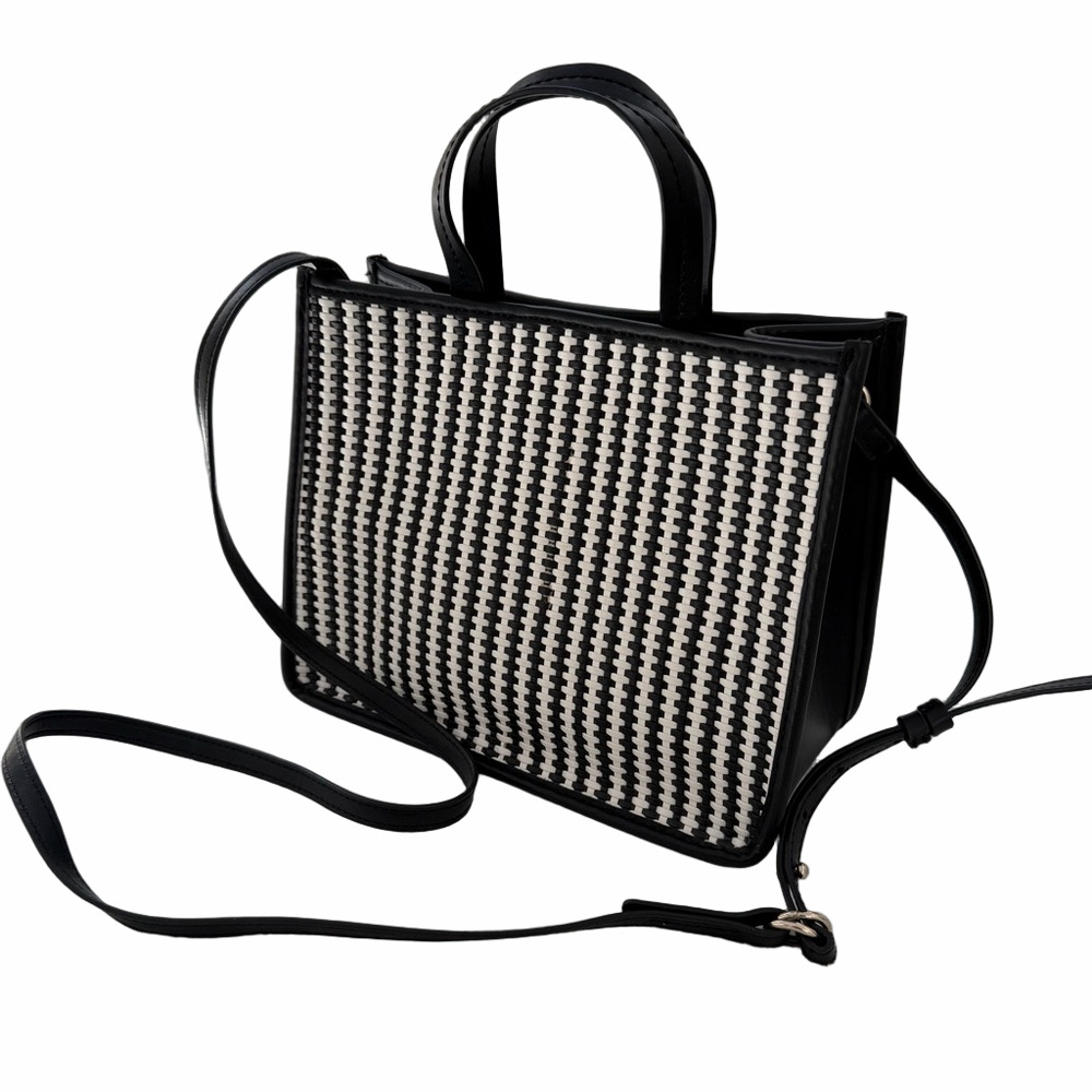 Gap Woven Handbag Crossbody Purse Black White Check Shoulder Bag EUC